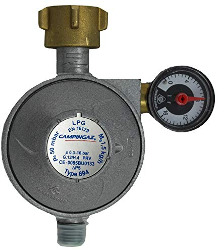 Campingaz Universal Sicherheitsregler 50 mbar mit Manometer und Ablassventil, Blau, 15 x 5 x 5 cm