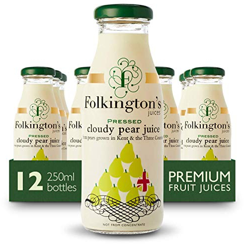 Folkington's Fruit Juice, Cloudy Pear, 12 Glass Bottles, Pure Fruit Juice, Multipack 12 x 250 ml