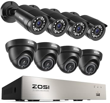 ZOSI 3K Lite 8CH Home Security Camera System Outdoor,8Channel CCTV DVR,8pcs 1080p Weatherproof Surveillance Bullet Dome Cameras,Night Vision,AI Human/Vehicle Detection,Remote Access(No Hard Drive)