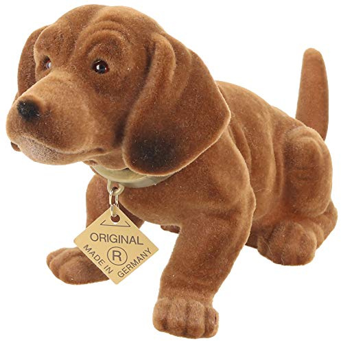 RAKSO Wackel Dackel Figur Hund Dackel Wackelfigur H 10 cm klein sitzend mit Wackelkopf Gartendeko Garten Dekofigur Gartenskulptur