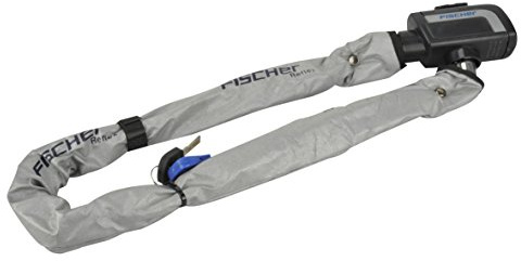 FISCHER 85866 Fahrradschloss mit Reflexstreifen, Kettenschloss, 80 cm, mit zwei Schlüsseln, davon einer mit LED-Leuchte