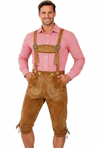 TR Martha Lederhosen i knälängd för män, eleganta kostymbyxor, storlek 40–60, långa lederhosen med hängslen för män, Oktoberfest-byxor, designer-läderbyxor i 3 färgvarianter, Ljusbrun, 56 SE