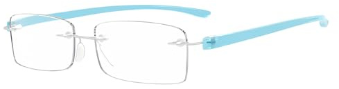 Eyekepper Randlos Lesebrille Kleine Gläser mit blauen Bügeln +0.50 | Acrylgläser | Leichter Metallrahmen | Verstellbare Nasenpolster | Kompaktes Design | Für Herren und Damen