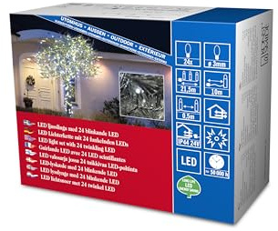 Konstsmide 3621-140 Guirlande d'Eclairage Extérieure 20 Micro LED 24 V Effet Flash Blanc/Câble Noir