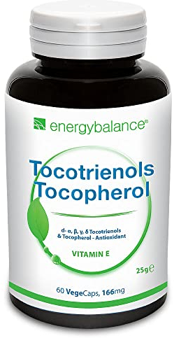 EnergyBalance Tocotrienol alpha-gamma - 4 Tocopherole in 1 Kapseln mit Antioxidantien - Natürlicher Vitamin E Komplex - Vegan, ohne Zusätze - 60 VegeCaps à 54,1mg