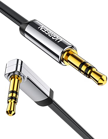 UGREEN Aux Kabel Auto 3.5 mm klinkenkabel 90 Grad Aux Kabel mit Winkelstecker für Auto Audiosystem, TV, Soundbar, Lautsprecher, Handy, Kopfhörer usw.(0.5m)