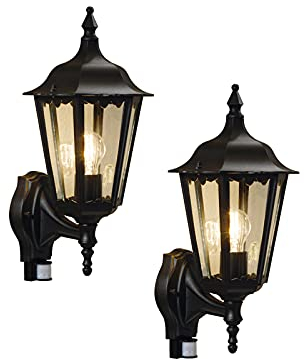 2er-Set Wandleuchten FIRENZE mit Bewegungsmelder, E27, Aluminium schwarz, Höhe 48 cm; KONSTSMIDE 7236-750