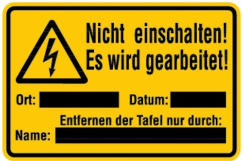 LEMAX® Warnschild, Nicht einschalten! Es wird gearbeitet! - zum Selbstbeschriften Kunststoff Gelb Aufdruckfarbe: Schwarz 200x120mm