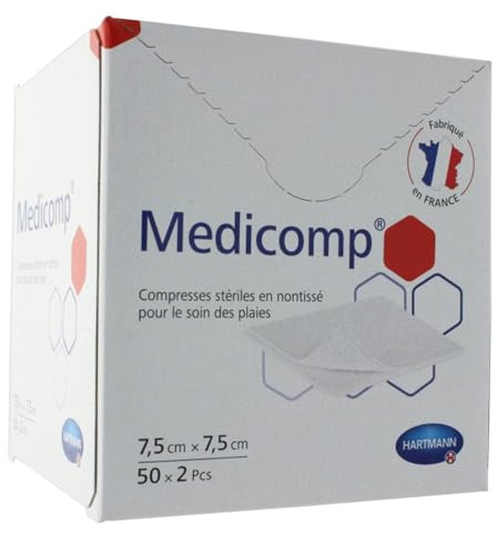 Hartmann Medicomp Compresses en Non-Tissé Stériles 7,5 x 7,5 cm 50 x 2 Pièces