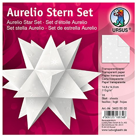 Ursus 34005500 - Faltblätter Aurelio Stern White Line, Sterne, 33 Blatt, aus Transparentpapier 115 g/qm, ca. 14,8 x 14,8 cm, einseitig bedruckt, ideal als Weihnachtsdeko