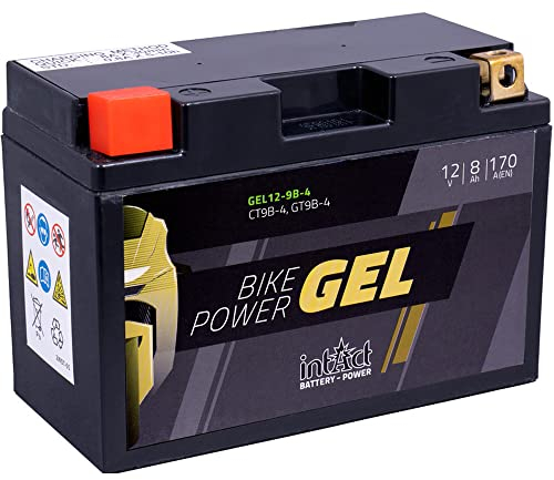intAct - GEL MOTORRADBATTERIE Bike-Power GEL12-9B-4. Ersetzt YT9B, YT9B-BS. Motorradbatterie 12V 8Ah 170A. Maße: 150x65x102mm. Mit bis zu 30% mehr Startleistung.