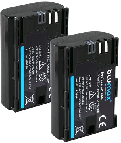 2X Blumax Akku kompatibel mit Canon LP-E6N | 2040mAh | LP-E6NH LP-E6 für Canon EOS-R EOS R Ra R5 R6 II R7-5D Mark II III IV - 6D 7D 60D 90D - XC15 | LP-E6NH LP-E6, für Canon EOS-R EOS R Ra R5 R6 II R7, 5D Mark II III IV, 6D 7D 60D 90D, XC15
