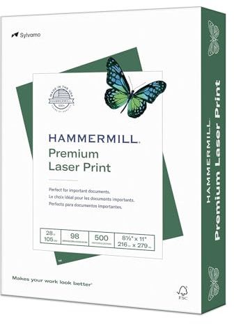 Hammermill 125534 Laser Print Office Paper, 98 Brightness, 28lb, 8-1/2 x 11, White, 500 Shts/Ream