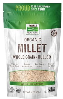NOW Foods, Organic Millet, Gluten-Free, Whole Grain, Hulled, USA-Grown, 16-Ounce (Packaging May Vary)