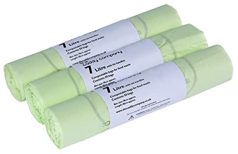 7L x 150 Tie Handle Compostable Kitchen Caddy Liners - Food Waste Bin Liners - EN 13432 - 7 litre Bags