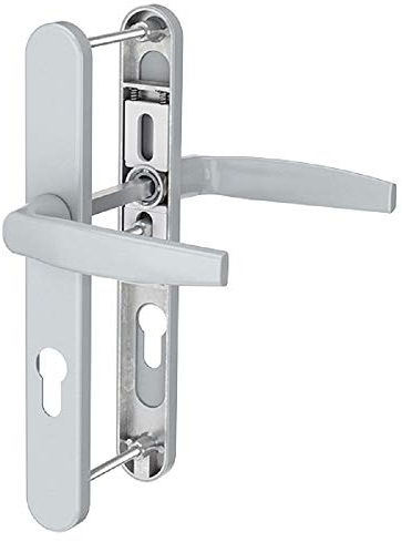 Dansta Schmalrahmengarnitur Schutzbeschlag Schildgarnitur Wechselgarnitur 92 mm - Drücker/Drücker - div. Farben (Silber pulverbeschichtet)