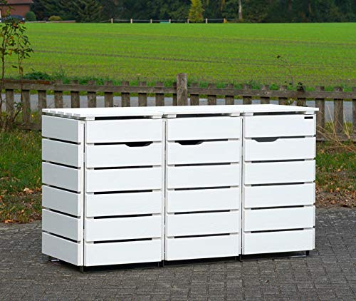 binnen-markt Set di 3 contenitori per bidoni della spazzatura, 120 l, in legno, colore: bianco