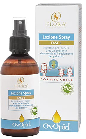 Flora Lozione Spray Antipediculosi Flora Ovopid Fase 3-150 ml - Uso Quotidiano con Oli Essenziali Puri 100% - Prevenzione Efficace della Pediculosi