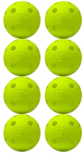 Franklin Sports Indestruct-A-Ball Lot de 8 balles de Baseball en Plastique pour entraînement au bâton Taille Officielle MLB Jaune