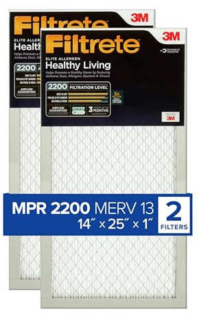 Filtrete 14 x 25 x 1 Luftfilter MPR 2200 MERV 13, Healthy Living Elite Allergen, 2-pack (exakta mått 13,81 x 24,81 x 0,78)