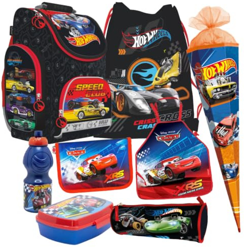 HOT Wheels Cars Autos 8 Teile Schulranzen RANZEN SCHULTÜTE TORNISTER Tasche Set mit Sticker von Kids4shop