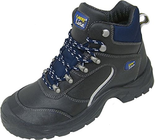 Schnürstiefel S3 / Sicherheitsschuh S3 Zittauin Sportschuhoptik, Glattleder, Stahlkappe, rutschfeste PUR Laufsohle, Größe 43 EU, Farbe Schwarz/Blau