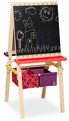 B. toys Tafel Kinder, Maltafel mit Kreidetafel, Whiteboard, Papierhalterungen, Ablagen und 2 Behälter für Zubehör – Staffelei Holz Spielzeug ab 3 Jahre