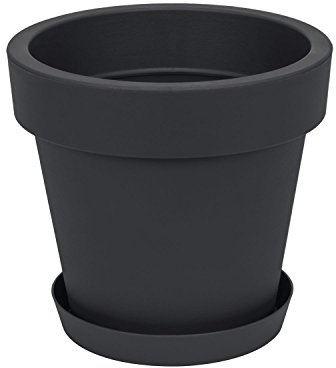 Pot de fleur avec soucoupe en plastique Lofly, classique, 30 cm diam, anthracite
