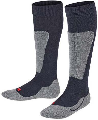 FALKE Unisex Kinder Skisocken Active Ski K Kh Wolle Funktionsmaterial warm dick 1 Paar, Blau Marine 6120, 31-34