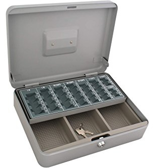 Geldkassette 30 cm grau inkl. Schein und Münzfach Geld Kasse