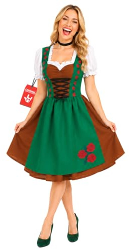 Fun Shack Oktoberfest Dirndlklänning för Dam, Grön Bayersk Folkdräkt med Förkläde, Maskerad Temafest Karneval, L