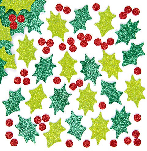Baker Ross EX729 Holly and Berry Glitter Foam Stickers-Pack of 200, for Kids to Decorate, Assorted