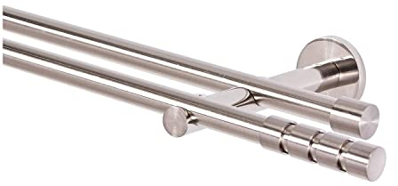 MDEKOR Gardinenstange 2 läufig 320 cm | Vorgangstange doppelläufig Wandmontage in Edelstahl - Optik gebürstet