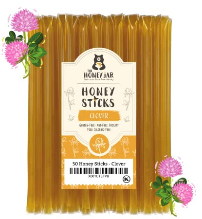 The Honey Jar Plain Honey Sticks - Pure Honey Straws For Tea, Coffee, or a Healthy Treat - One Teaspoon of Flavored Honey Per Stick - Made In The USA with Real Honey - (50 Count)