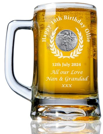 The Great Gifts Company Men's Rugby 18th Birthday Pint Glass Tankard | Engraved, Personalised, Pewter Rugby Feature, Gift Box Included, Gifts For A Man, Eighteenth Birthday Gift Idea