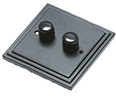 Traditional Smooth Black Iron Double Light Switch Dimmer Plate
