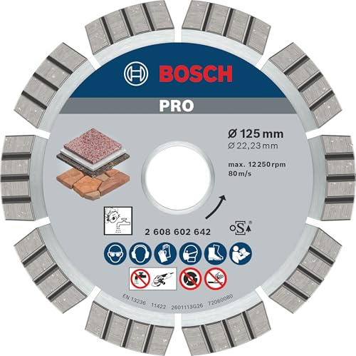 Bosch 1x PRO Multi Material Diamanttrennscheibe, 125 x 22,23 x 2,2 mm | für Weichgestein, Harter Stein, Ø 125 mm, Professional Zubehör Kleiner Winkelschleifer