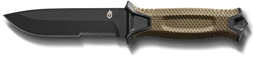 Gerber Gear StrongArm - Fixed-Blade Camping & Hunting Knife with Striking Pommel & Sheath - Premium Survival Gear - Made in USA - Coyote Brown, Serrated Edge