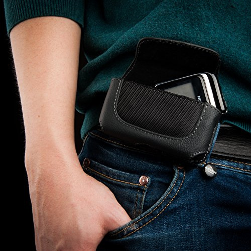 Cuero Negro Horizontal Pinza para Cinturón Compatible con Nokia 2720 Fold, 11, 100, 105, 106, 107, 108, 109, 112, 113, 114, 130, 206, 207, 208, 220, 301, 515, 1202, 1208, 1209, 1280 Teléfono Case