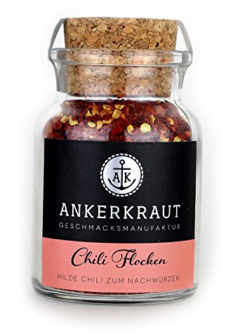 Ankerkraut Copos de chile, 65 g en tarro de corcho, vainas de chile molidas gruesas para condimentar, condimento para cada plato, aroma suave de pimiento sabroso cocinar