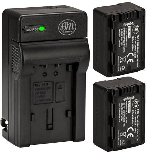 BM Premium 2-Pack of VW-VBT190 Batteries and Battery Charger for HC-V800K, HC-VX1K, HC-WXF1K, HCV520, HC-V550, HCV710, HCV720, HC-V750, HC-V770, HC-VX870, HC-VX981, HC-W580, HC-W850, HCWXF99