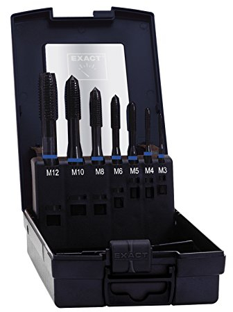 Exact 42305 Maschinengewindebohrer - Satz M3-12 in HSS Co 5 Form B 7-teilig DIN 371/376 inkl. Handbuch Gewindeschneiden