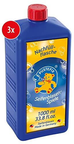 Pustefix Nachfüllflasche Maxi I 3 x 1000 ml Seifenblasenflüssigkeit I Bubbles Made in Germany I Seifenblasen für Hochzeit, Kindergeburtstag, Polterabend I Seifenblasen für Kinder & Erwachsene