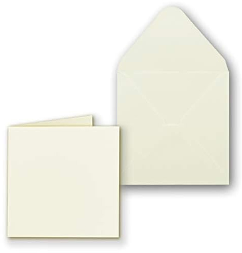 50x Quadratisches Faltkartenset inkl. Briefumschlägen 14 x 14 cm blanko in Creme - ideal zum Selbstgestalten & Kreieren