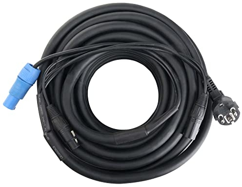 Pronomic Stage EUPPD-15 Câble Hybride Compatible Schuko/Powercon + DMX 3 Broches, 15m (idéal pour le câblage des effets lumineux & éclairage de scène)