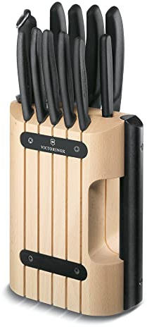 Victorinox Swiss Classic Bloc Porte-Couteaux, 11 Pièces Bloc à Couteaux Équipé, Y Compris Couteau de Cuisine et Éplucheur, Bois