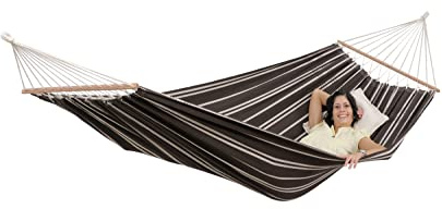 AMAZONAS Stabhängematte XL Brasilia Mocca handgefertigt in Brasilien 210 x 140 cm für 1-2 Personen bis 150 kg gestreift