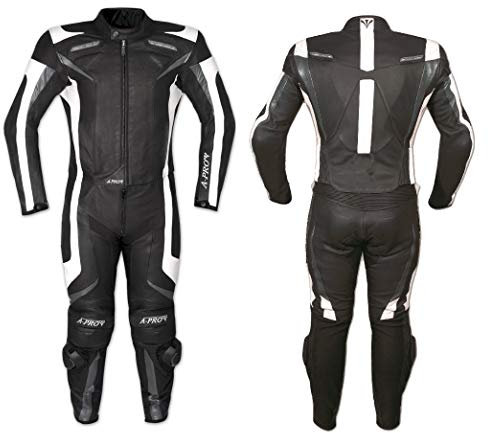 A-Pro Lederkombi Motorrad Rindsleder Jacke Hose Protektoren 2 Teilige Schwarz 50