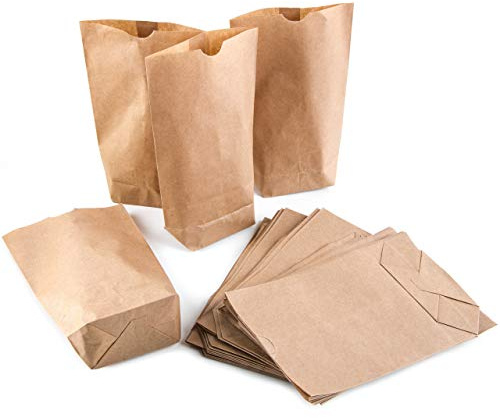 Braune Kreuzbodenbeutel, 50 Stück: Papiertüten Klein, Bodenbeutel Papier, Papiertüte Kraftpapier, Geschenktüte für Lebensmittel & Mitgebsel, Verpackung zum Befüllen, Papierbeutel, 14 x 22 x 5,6 cm