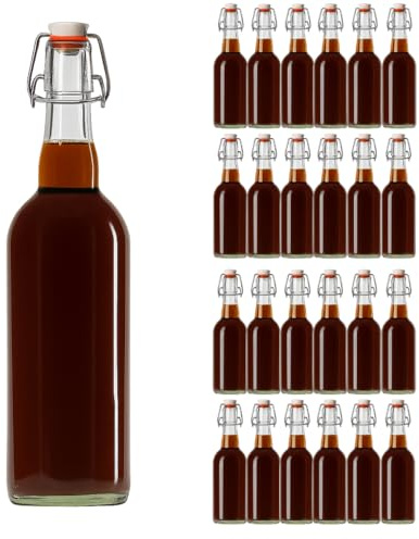 hocz 24x leere Bügelflaschen 750ml zum Befüllen Weiß - große Flaschen mit Bügelverschluss - 24er Bügel Glasflaschen Set für Saft, Getränke, Likör, Öl, Saucen - 24 Stück, 750 ml, Weiß
